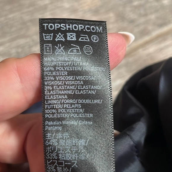 TOPSHOP Checkered Cropped Trousers High Rise Women’s 6 Navy Belted Plaid modern - Picture 2 of 12